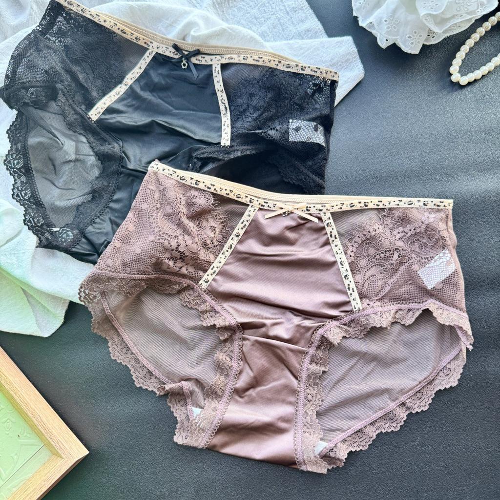 Women's Summer Light Luxury Senior Sense Satin Ice Screen Leopard Print Edge Briefs