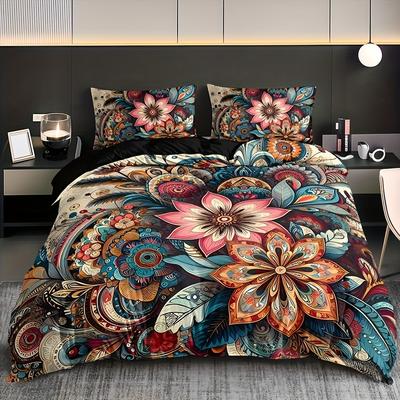 Böhmisches Mandala Blumen Bettwäsche Set 3-teilig 1 Bettbezug+2 Kissenbezüge Weihnachtsgeschenk Bettbezug