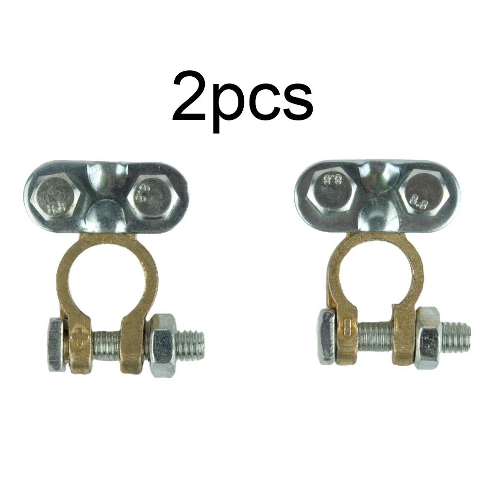 2pcs Car Battery Clip, Battery Pile Head, Battery Terminal Block (1 Pair), Iron-plated Copper Material Brass/Aluminium Battery