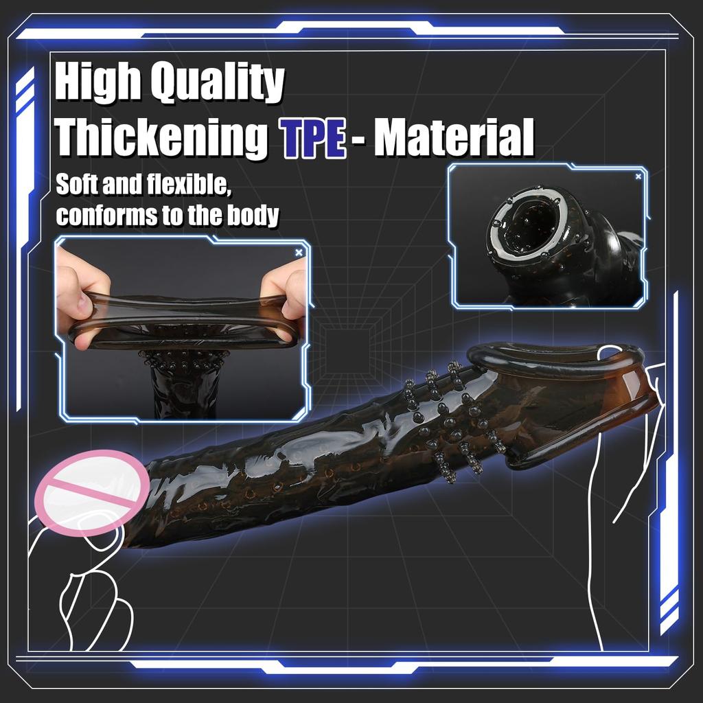 Men's Pleasure Enhancer Sleeve - Textured Penis Extender with Stimulating Particles, Delay Condom for Sensitivity, Couples Sex Toy