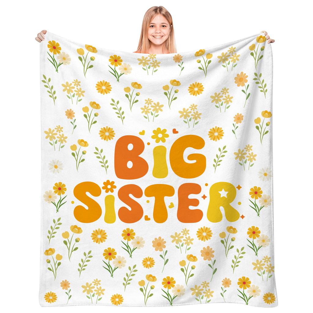 Big Sister Blanket Gifts For Girls 60" X 50" Sisters Blanket Soft Warm Yellow Pattern For Baby Shower Birthday Party Suppl