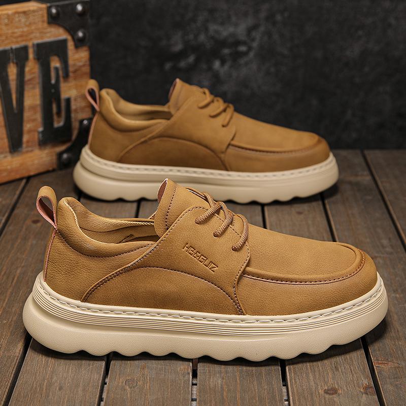 Men's Low-Top Casual Leather Shoes Vintage British Style Lightweight Soft Bottom Outdoor Work Shoes Spring Autumn Season