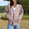 Women's Casual Fashion Long Sleeve Zipper  Printed Hooded Sweatshirt