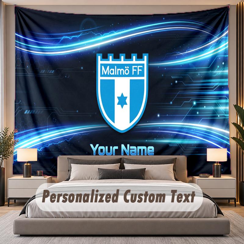 Custom Name Text Tapestry Malmö FF Personalized Polyester Wall Tapestry For Bedroom And Room
