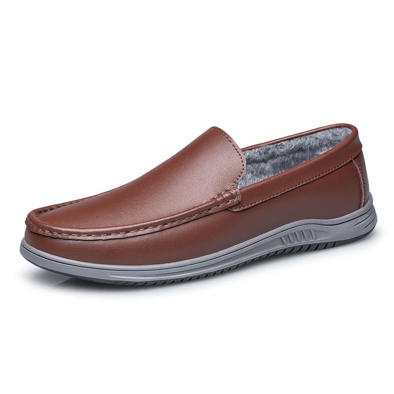 Men s British Style Plus Velvet Leather Moccasins - Warm Slip-On Casual Business Driving Shoes Size 40