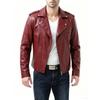 Men's PU Leather Jacket Lapel Motorcycle Jacket Autumn Slim Jacket Fashion Trend Burgundy Black