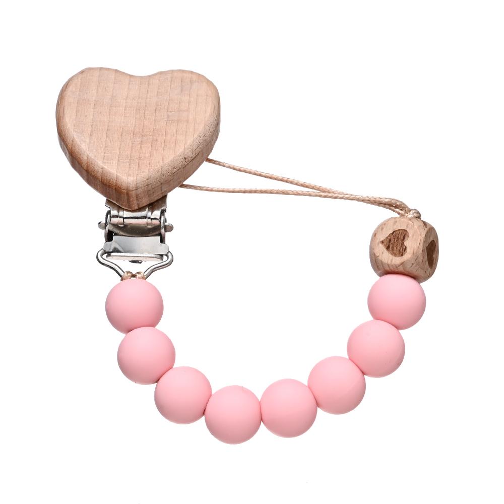Pendant for Newborn Toys Gift New Beech Wooden Heart Beads Baby Pacifier Chain Clip Silicone Beads Dummy Nipple Holder Teether