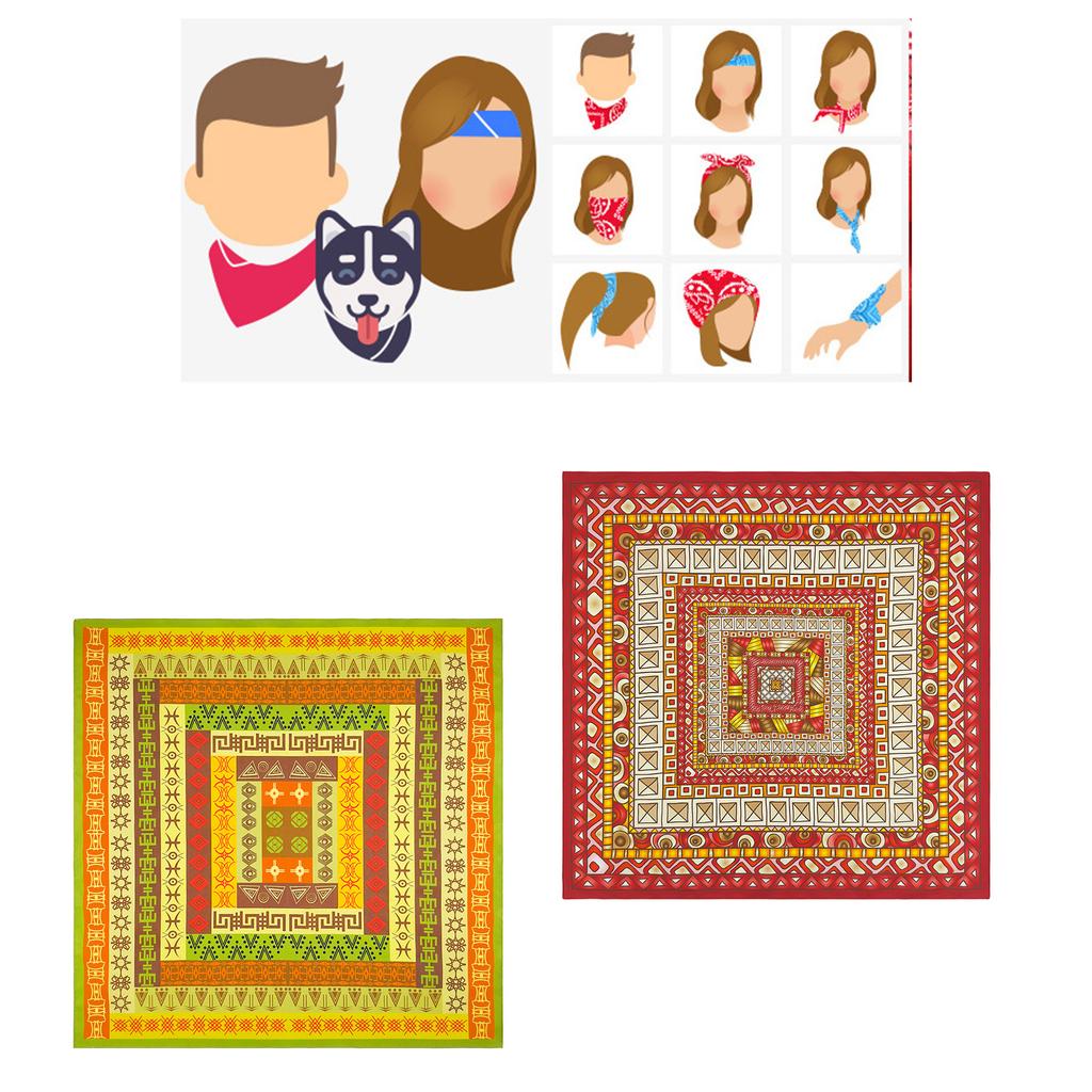 21'' Geometrical Pattern Bandana Head Scarf for Women Men Square Turban Head Scarf Punk Head Wrap Headwear