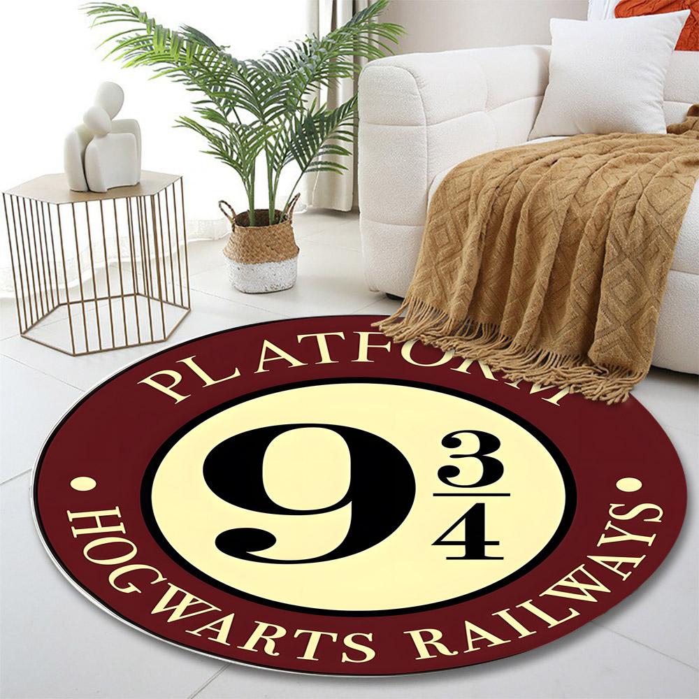 Platform 9 3/4 Hogwarts Sign Print round rug, living room, bedroom, playroom carpet, non slip floor mat, gift