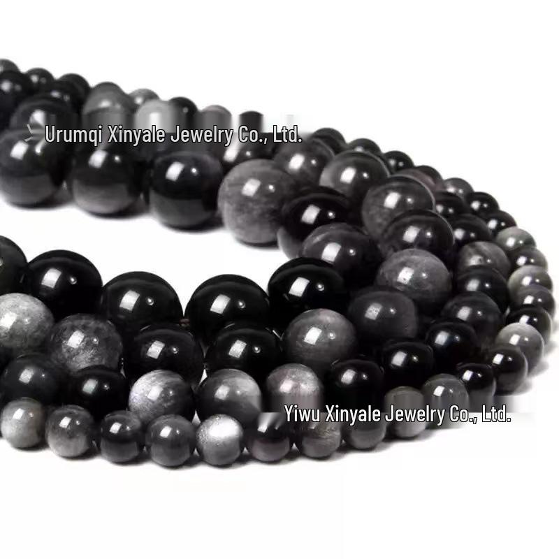 Natural Wujin Black Obsidian Round Loose Beads for DIY Jewelry Accessories