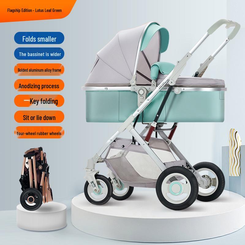 Two-Way High-View Lightweight Baby Stroller: Sit or Recline, One-Button Foldable.