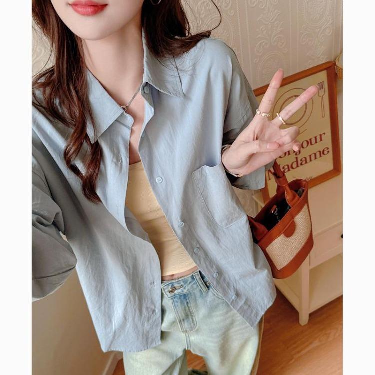 Summer Women Top Solid Color Shirt Spring Loose Thin Sunscreen Jacket High End Lazy Style New