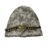 Women's Knitted Hat Winter Soft Warm Skull Cap with Tassel Ladies Stretch Slouchy Hat with Beads And Butterfly Decor