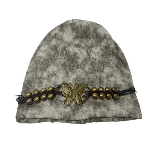 Women's Knitted Hat Winter Soft Warm Skull Cap with Tassel Ladies Stretch Slouchy Hat with Beads And Butterfly Decor