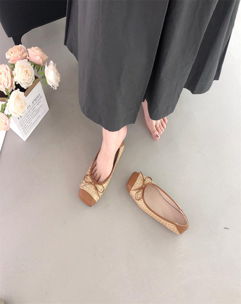 

2025 spring and autumn new Korean version temperament small fragrant style flat-soled single shoes round head bow inner height increase one pedal lazy 39 светло-коричневого