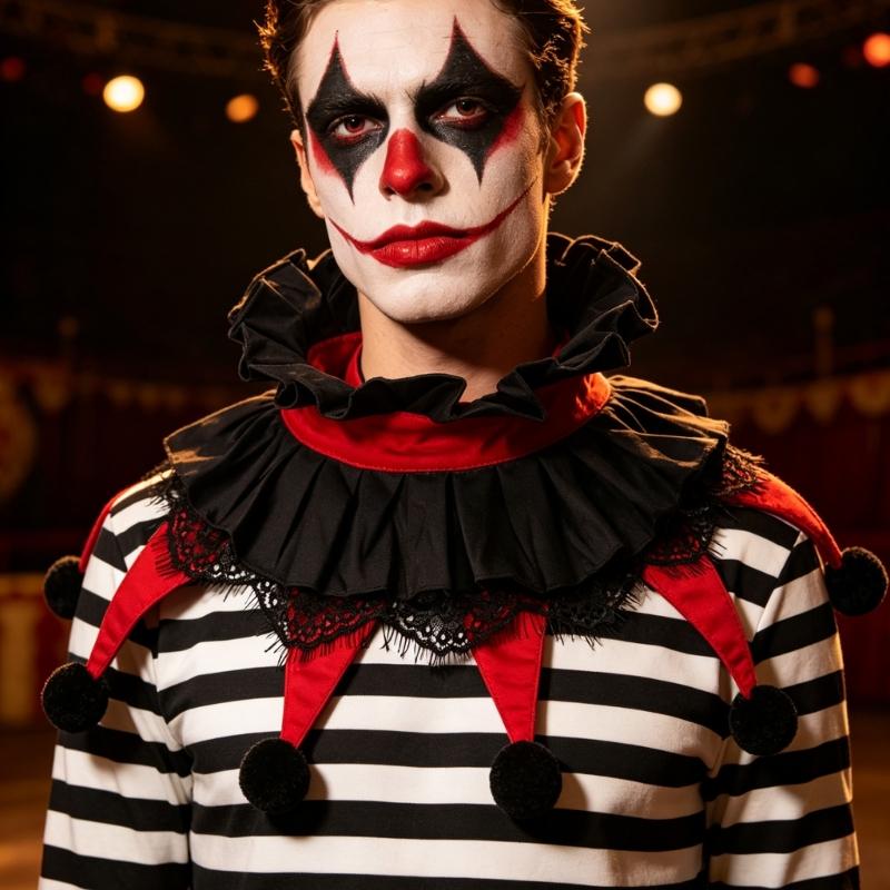 Guler Costum cu Volane pentru Adulți Accesoriu Petrecere Roșu și Negru pentru Halloween Cosplay Fotografii și Îmbrăcăminte Tematică
