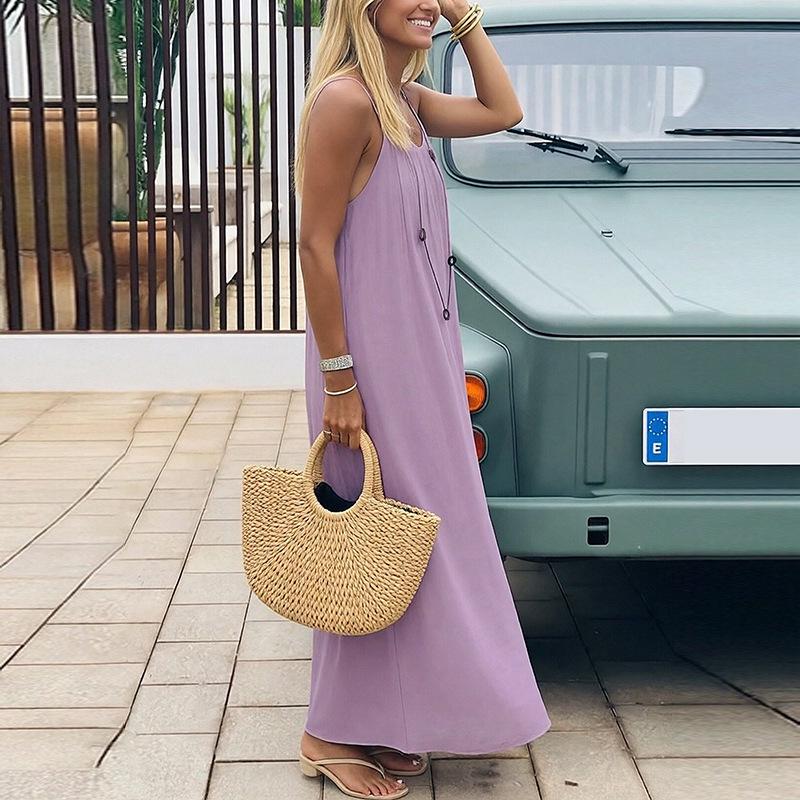 2026 Spring Women's Casual Loose Solid Color Spaghetti Strap Dress