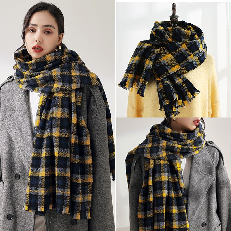Fashion Plaid Scarf Women's New Autumn and Winter Sweet Imitation Cashmere Scarf Thickened Warm Shawl