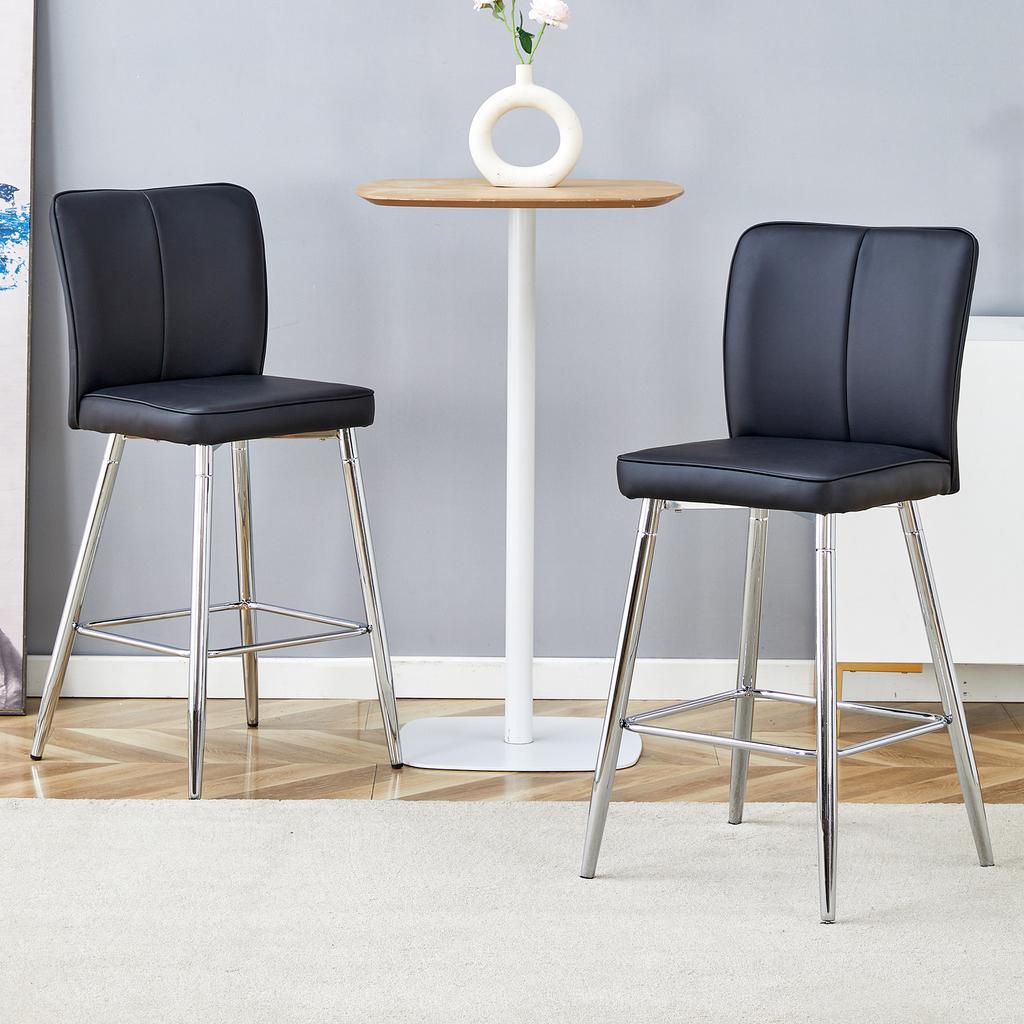 101cm High Black PU Material Bar Stool Two-Piece Set: Ergonomic Backrest, Comfortable and Stylish