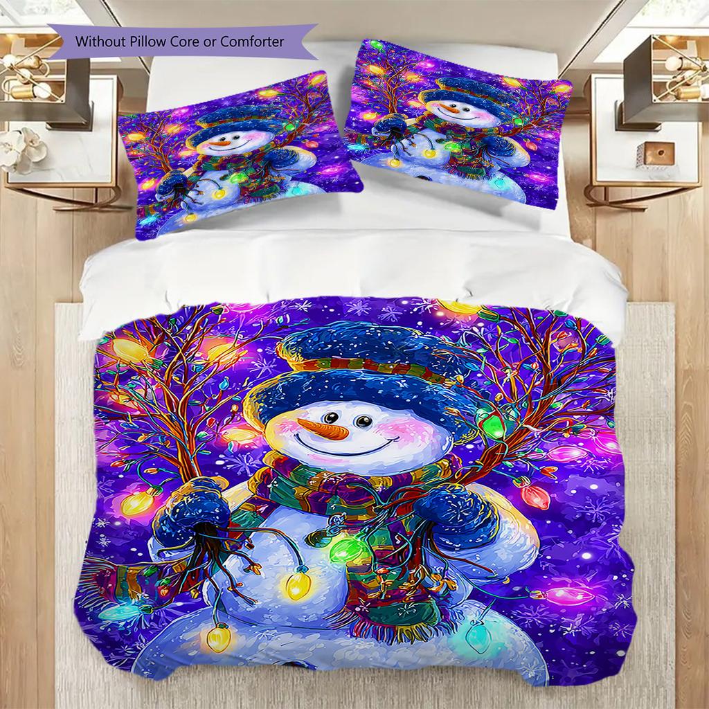 Snowman Pattern Bedding Quilt Set Quilt Cover Pillowcase Home Decoration Birthday Gift (1 * duvet cover + 2 * pillowcase, without core)