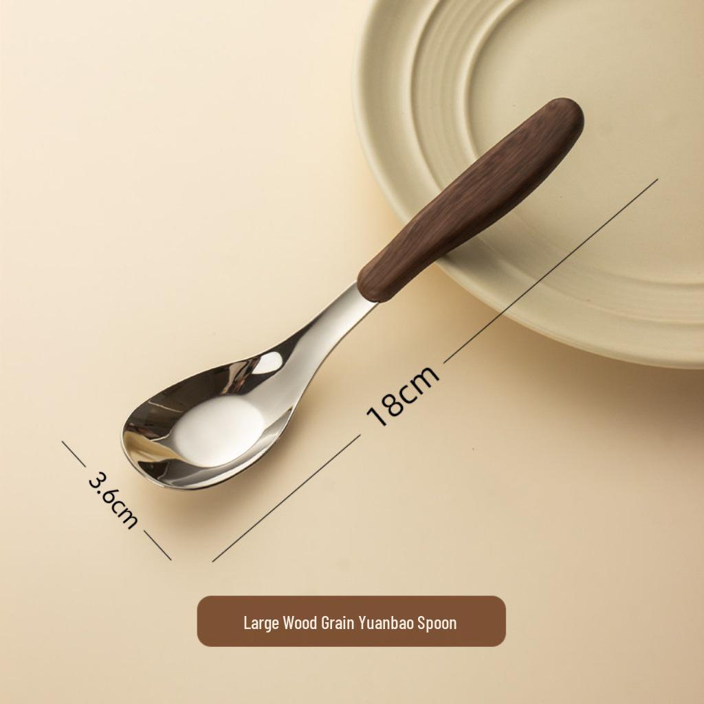 Wood Grain 304 Stainless Steel Children's Dessert Spoon and Ladle Set