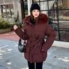 Women’s Short Big Fur Collar Hooded Windproof Thicken Warm Winter Jacket With Belt