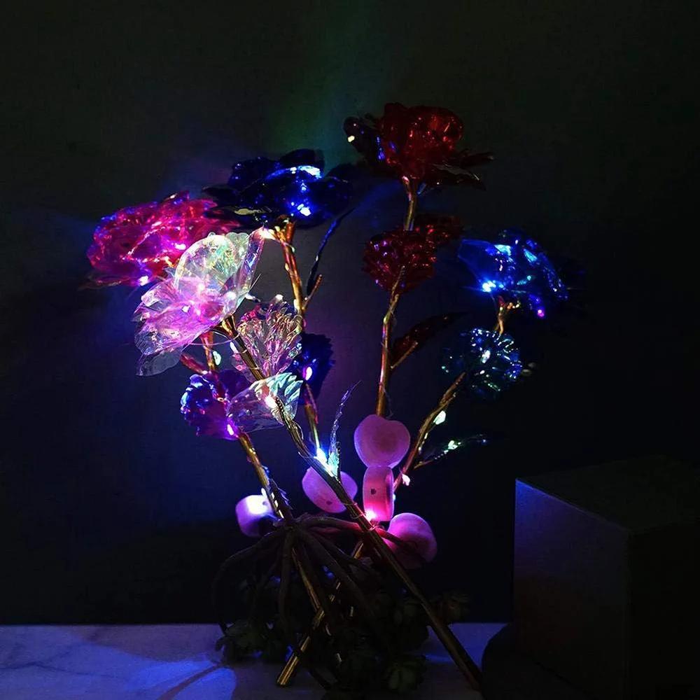 Led Valentine's Day Mother's Day Gift 24K Foil Plated Roses Artifical Flowers Wedding Decor Lover Lighting Roses Creative Gift