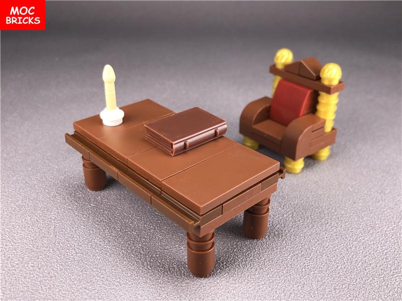 Non-Toxic Set Moc Bricks Diy Brown Classical Desk And Chair And Bookshelf Building Blocks Assembled Toys For Children Kids Xmas Gifts