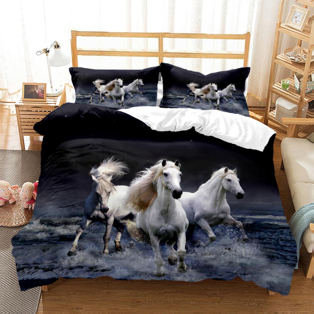 Horses Hd Print Polyester Bedding SetsKids Or Adults For Beds Quilt Cover Pillowcase Bedding SetTeens King Size Bedding Set
