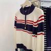 Pre-fall half-zip stand-up collar striped long sleeve knit for women's new high-end cropped top design sense