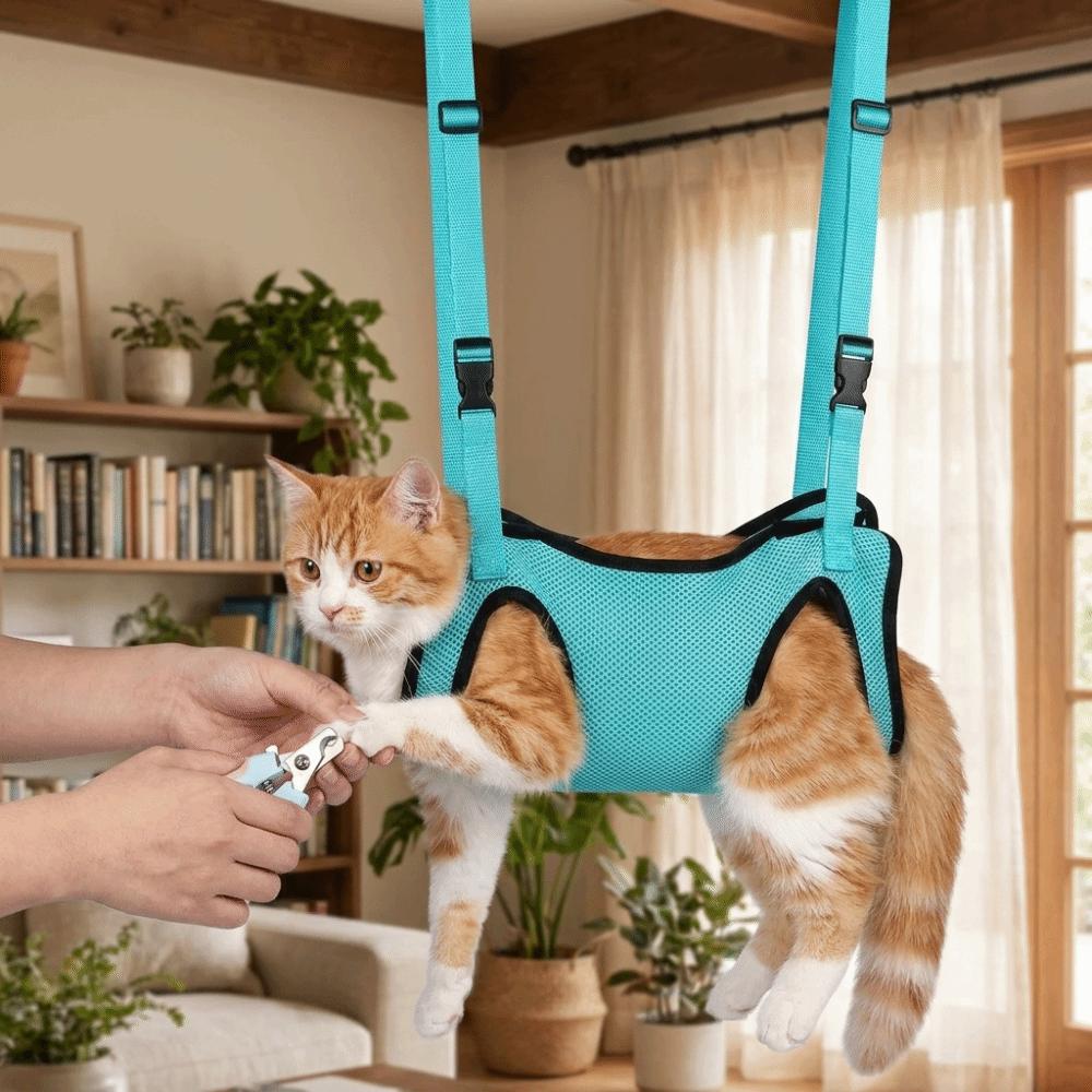 Breathable Mesh Pet Nail Trimming Hammock Adjustable Cat Bathing Bag Pet Grooming
