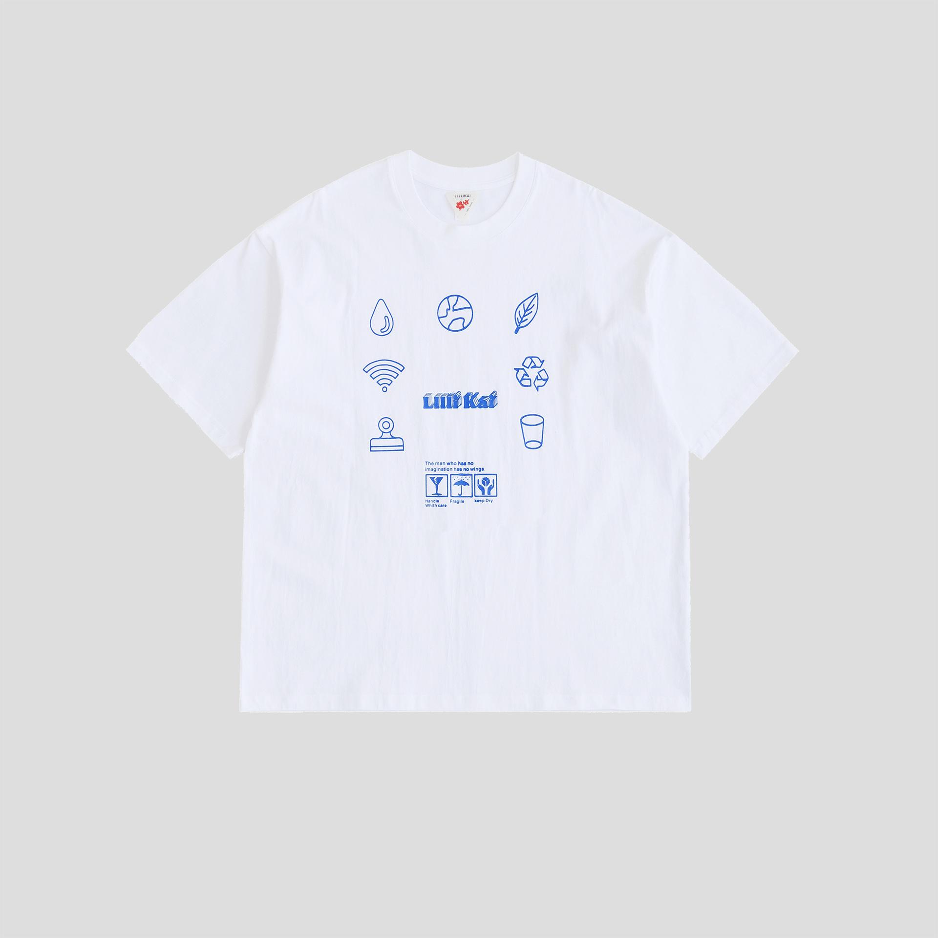 

Мужская и женская футболка с короткими рукавами и простым принтом из чесаного хлопка, свободная футболка с половиной рукава в стиле ретро S белый