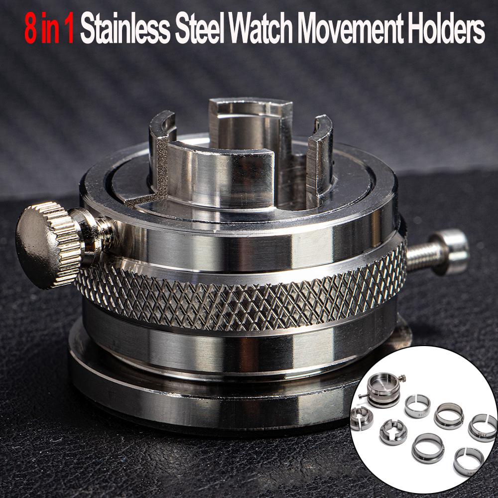 NEW Watch Repair Tools 8 In 1 Stainless Steel Watch Movement Holders for 2000/7750/2824/3135/2671/3100/8500 with Rotatable Base