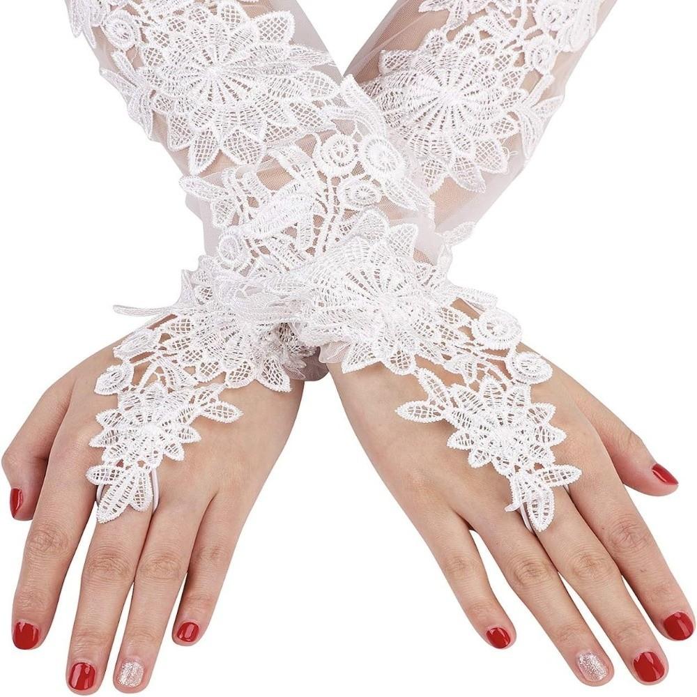 Fingerless Bridal Gloves Lace Long Mittens Elegant Women Cosplay Gloves  Stage Performance