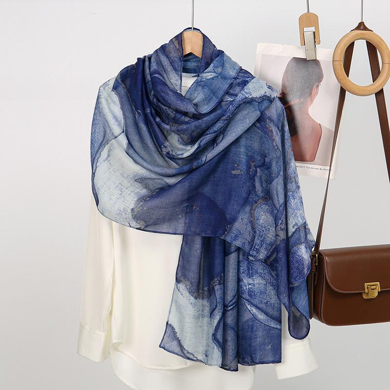 

Этнический стиль Головной платок Полиэстер Материал Весна И Лето Тонкий Шарф с рисунком тушью Цветная шаль Женщины 80*180