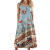 Sleeveless Butterfly Print A-Line 4th of july dress Independence day dress Button Front Casual Summer Midi Dress for Women