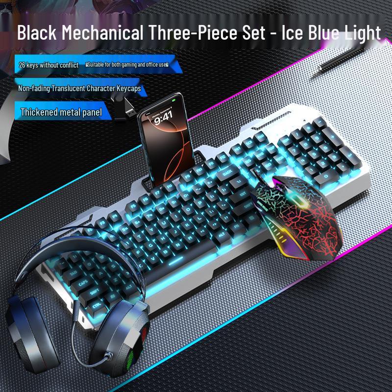 GX810 Wired Gaming Set: Mechanical Feel Keyboard, Mouse & Luminous Headset for Esports and Office.