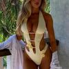 New Solid Color Neck Hollow Three-dimensional Flower Pearl with Chest Pad Women's Sexy One-piece Swimsuit Set