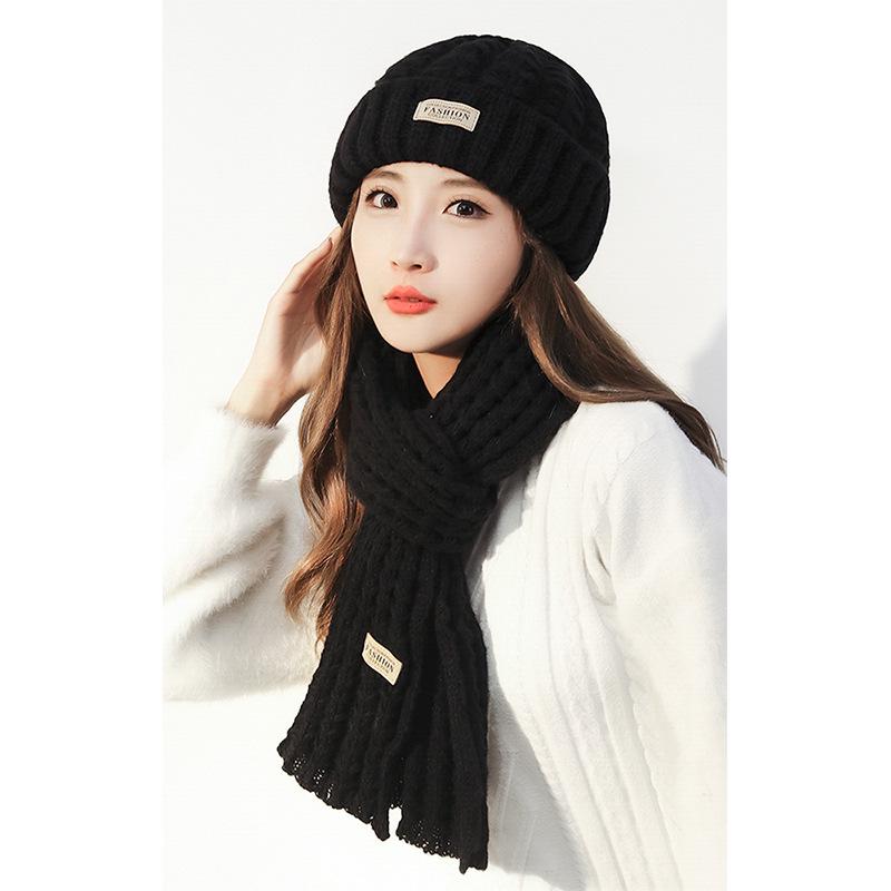 Dámská pletená čepice a šála v korejském stylu - Teplé, všestranné, jednobarevné