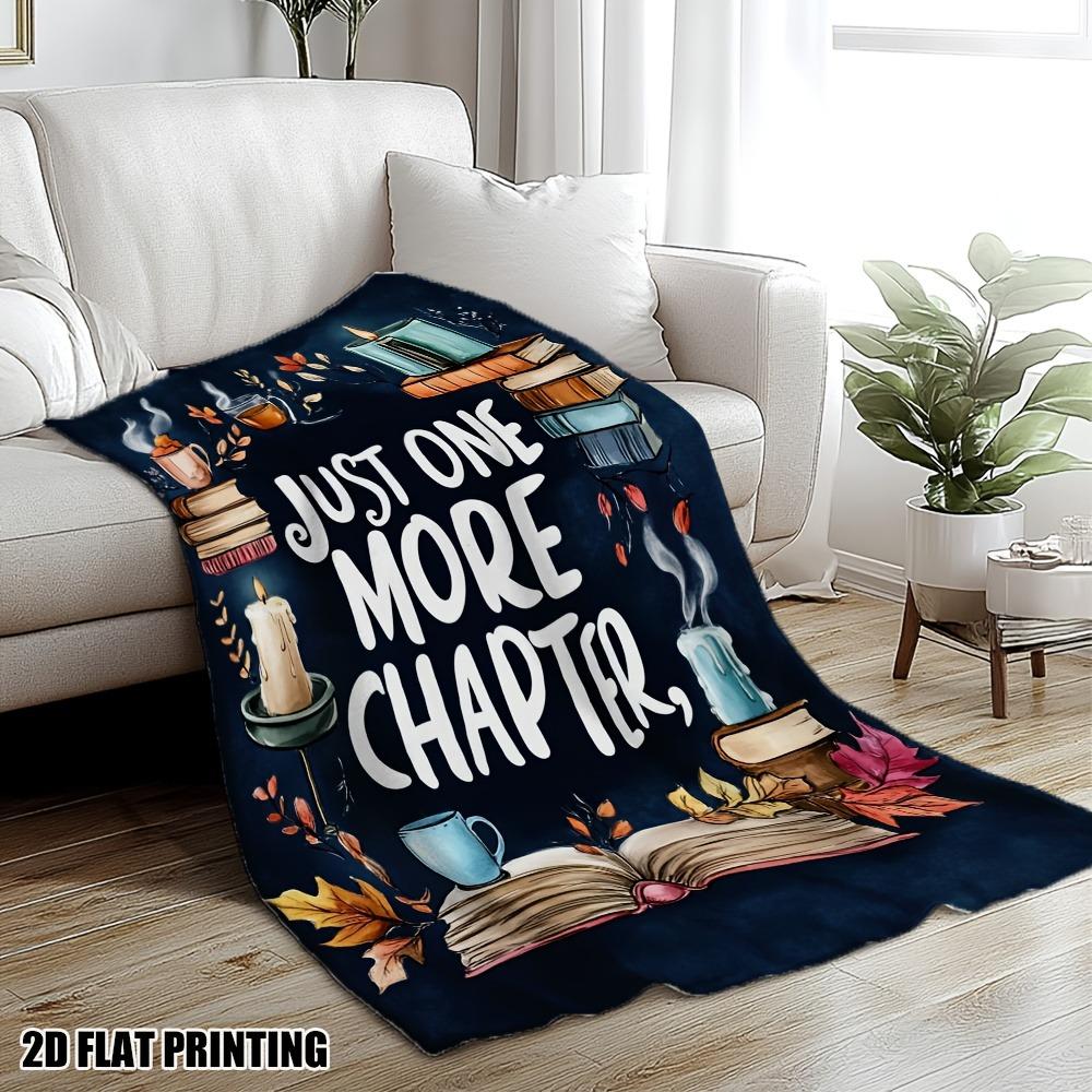 Autumn Book & Candle Fleece Blanket "Just One More Chapter" Literary Throw Blanket Soft Cozy for Fall Reading Nooks & Home Decor