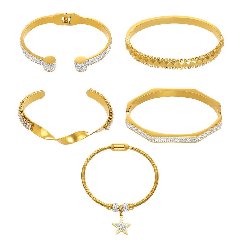 18K Gold-Plated Stainless Steel Zirconia Diamond Clasp Bracelet - European & American Fashion Knotted Irregular Light Luxury Style.