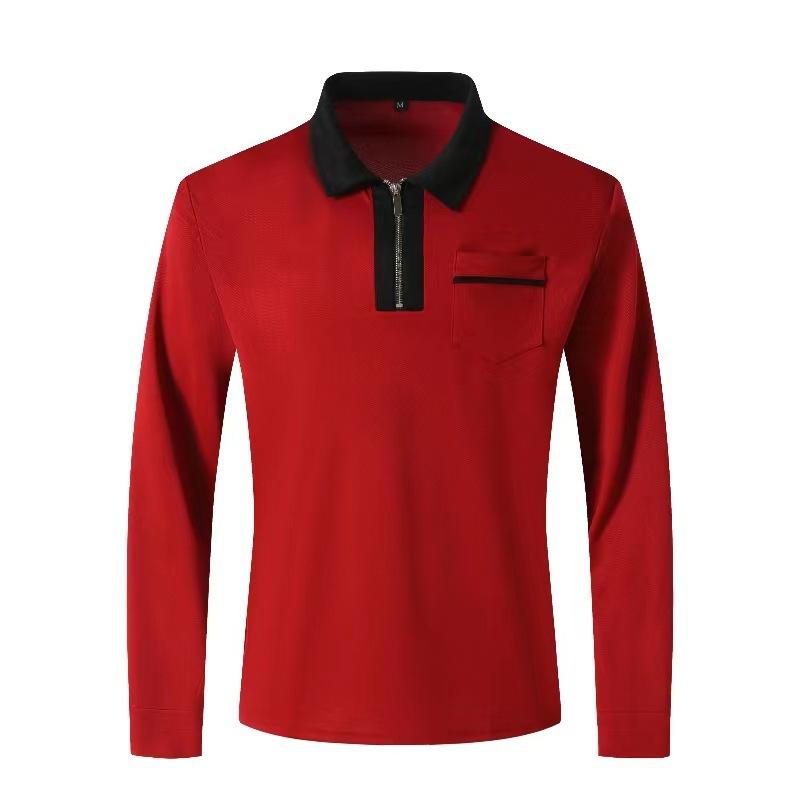Neues Herren Herbst Langarm Revers Mode Schlank Tasche Herren Spleiß T-Shirt Polo Oberteile