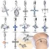 Original Copper Cross Blue Zircon Angel Heart Star Symbol Charms Bead Fit Bracelet Women Jewelry Diy Accessory Fine Gift