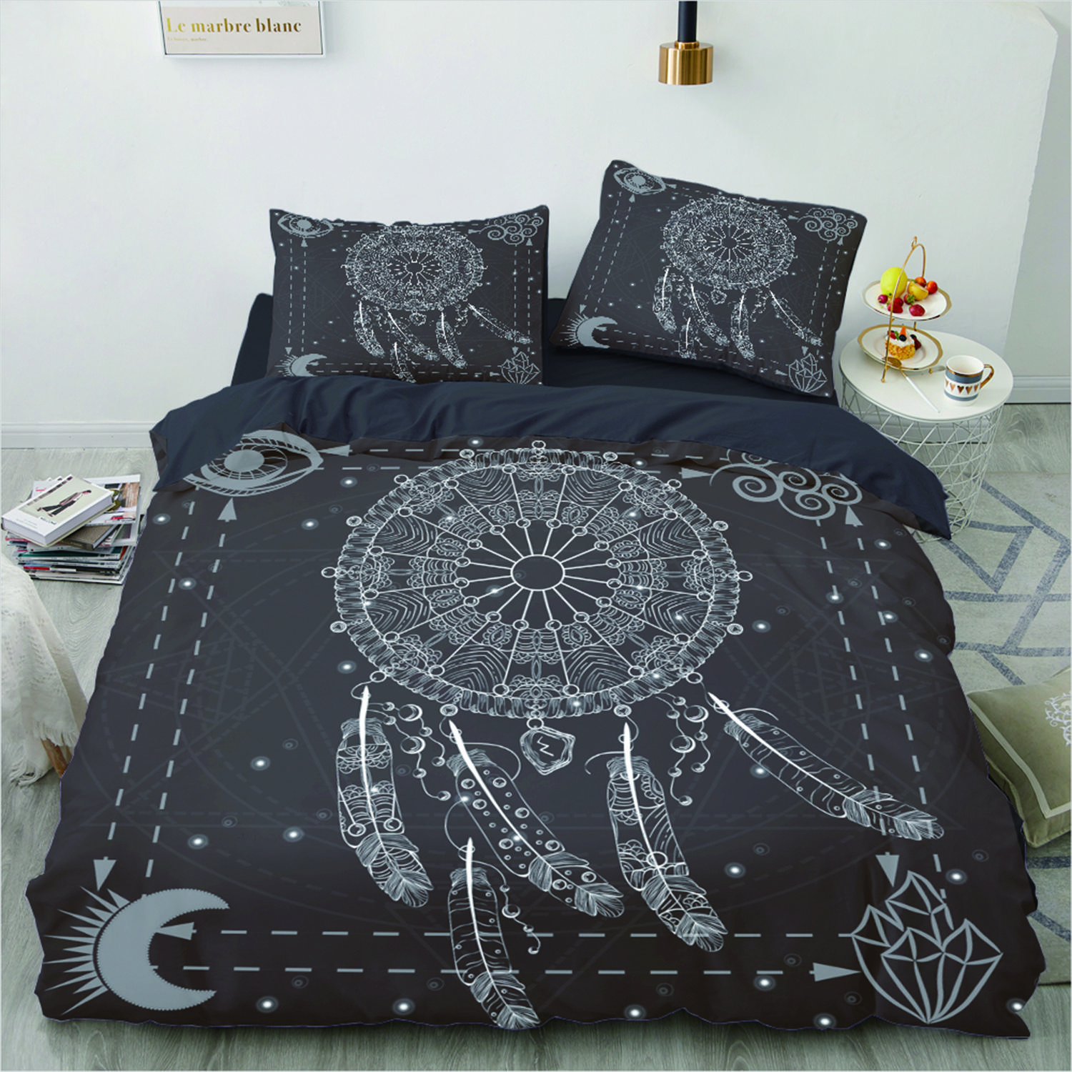 

Luxury Soft Microfiber Duvet Cover Set with Mystical Bohemian Black Print Bedding Set for Twin/Full/Queen/King Size (200x200cm) 140x200 (65x65cm x1