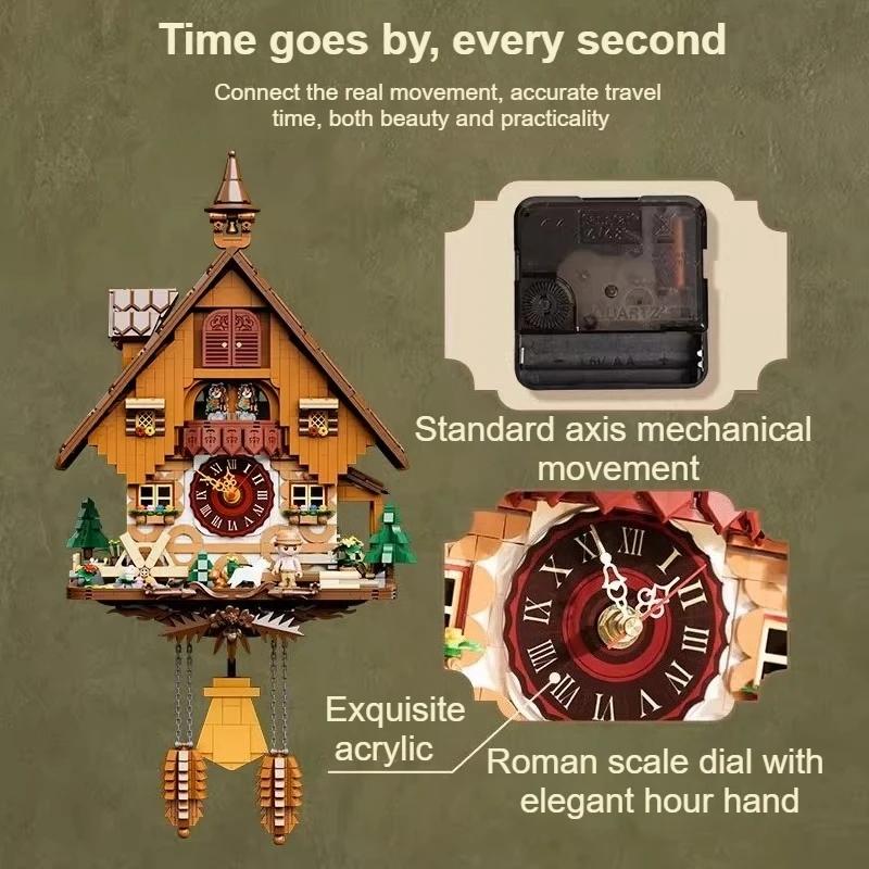 New Pantasy Retro Series Cute Cuckoo Clock Building Blocks Mosaic Model Desktop Ornaments Educational Toys Collection Gifts