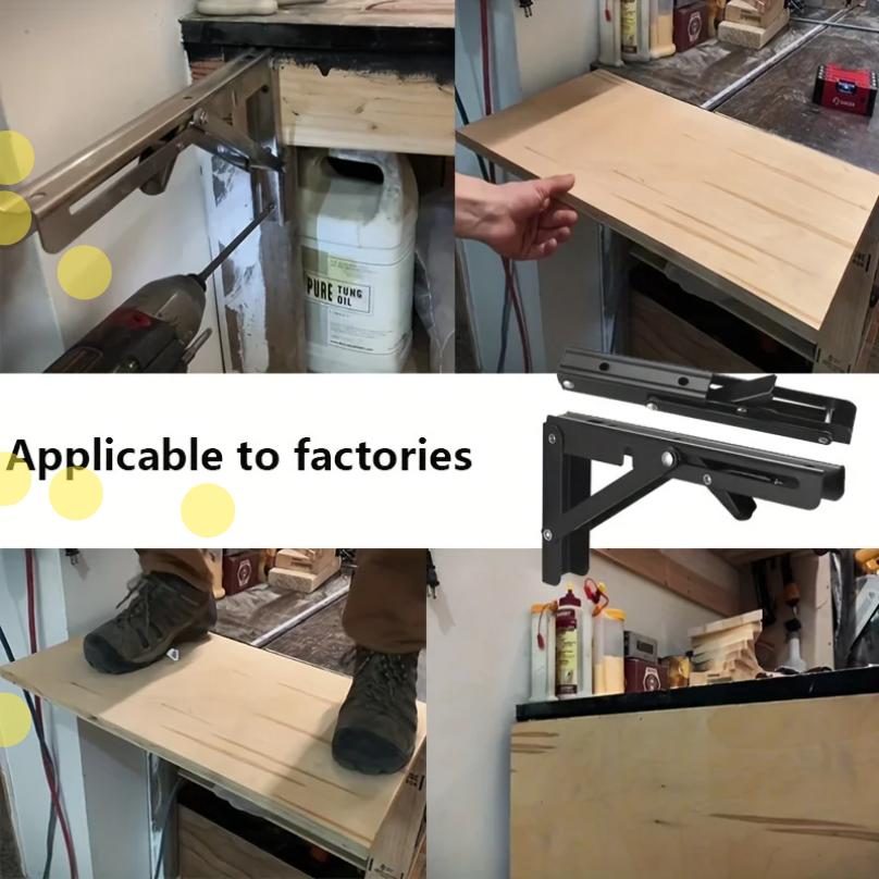 2PCS Sturdy Steel Folding Shelf Brackets Wall-Mounted Design for Workbench Table, Table Shelves Angle Bracket Home Hardware