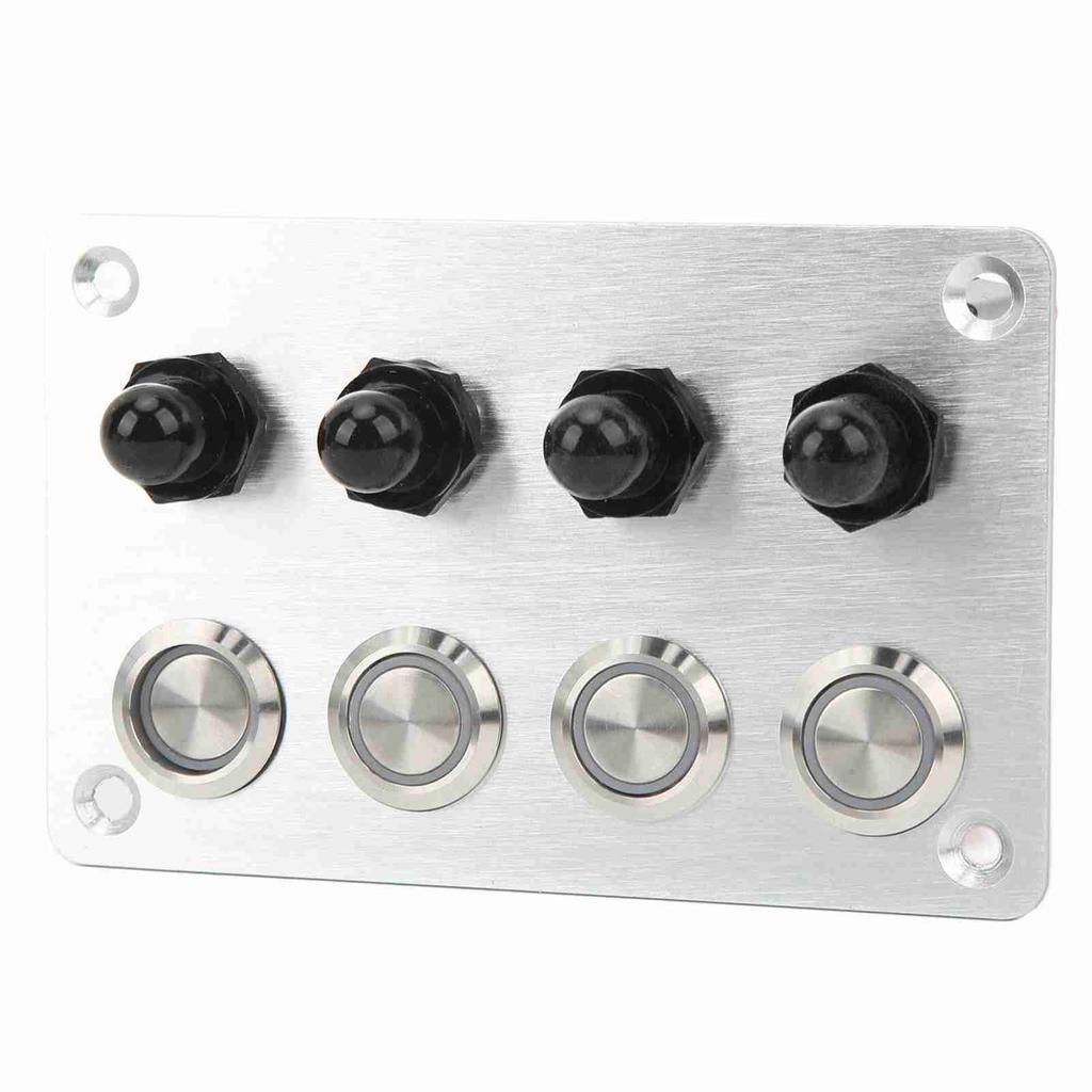 4 Gang Marine Switch Panel Blue LED Self Locking Push Button DC12V 16A Universal for Car Boat RV Tru