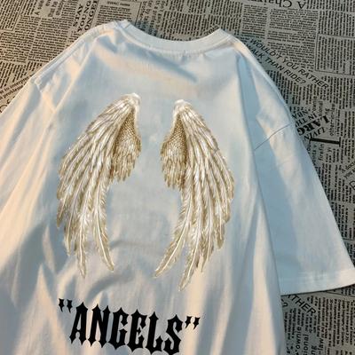Engel Ein Paar Riesige Flügel Schwarzes Muster Herren T-Shirts Hip Hop Sommer T-Shirt Kleidung Mode Cartoons Tops Baumwolle Paar T-Shirts