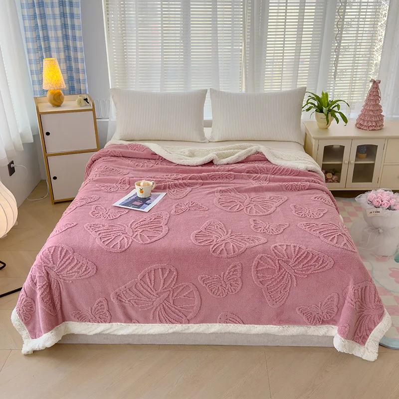 Butterfly Solid Color Jacquard Multifunctional Blanket  Fleece Blanket Milk Fleece Warm Casual Cover Blanket