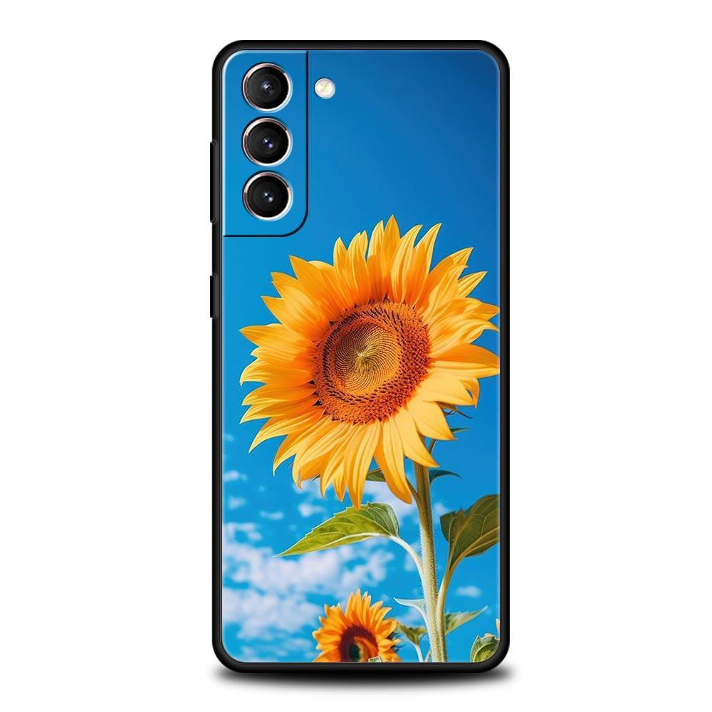 Beautiful Yellow Sunflower Phone Case For Samsung Galaxy S26 Ultra S25 Plus S24 FE S23 S22 5G S21 S20 Cover Black Soft